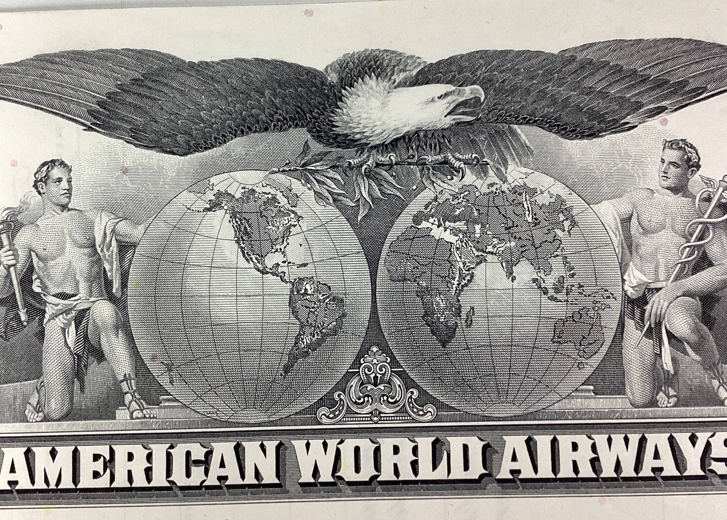 Pan Am World Airways Stock Certificate Vtg 1965 Eagle Globe Vignette Red 