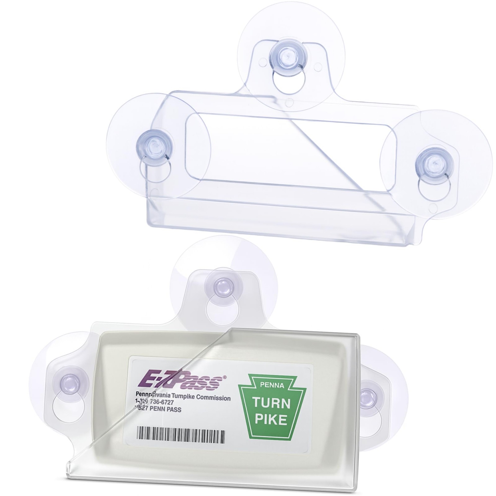 NuBliss EZ Pass Holder for Windshield – Strong 3 Suction Cups Clear, Clear 