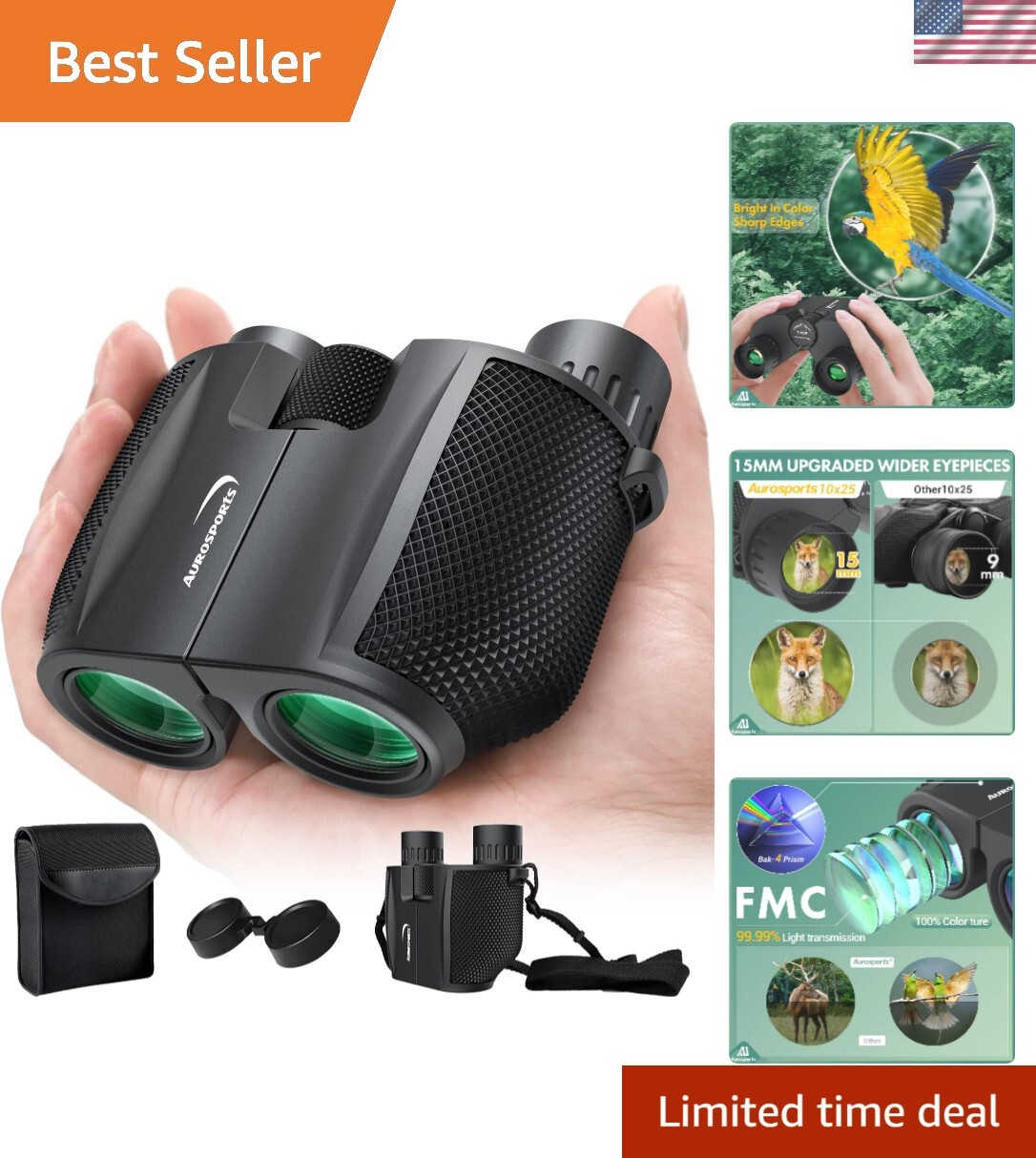 Durable 10x25 Folding Binoculars with Low Light Vision - Adventure Ready