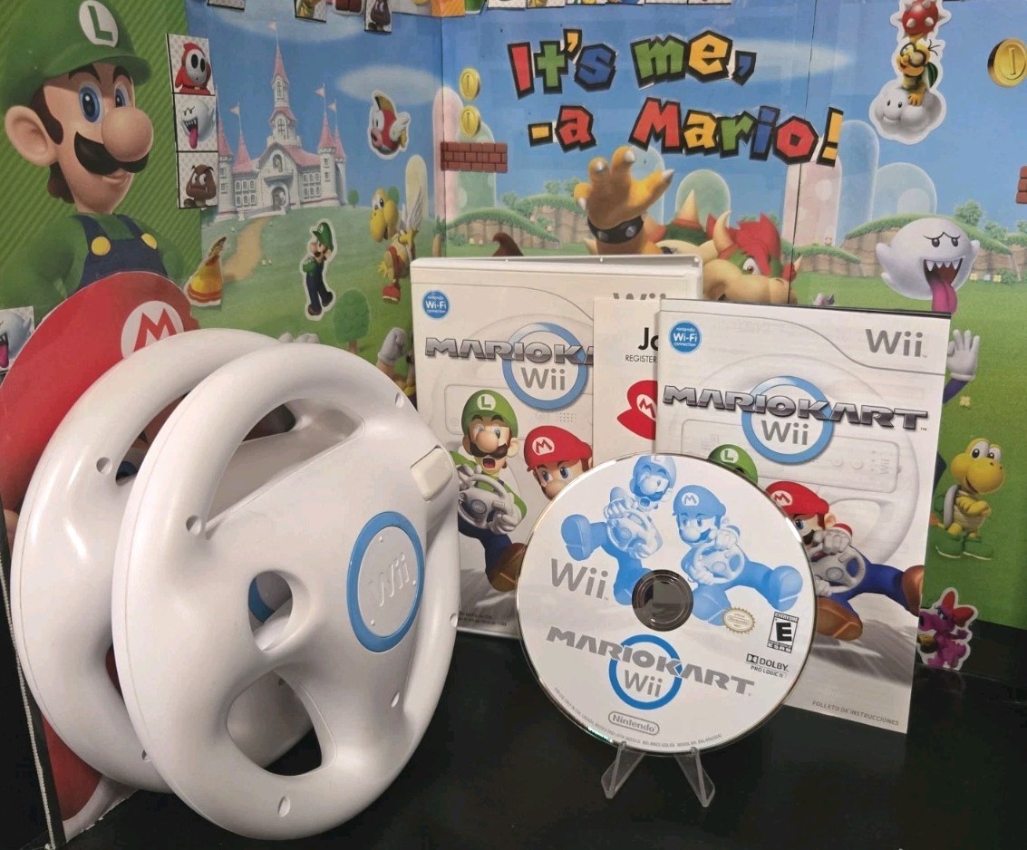 Mario Kart Wii (Nintendo Wii, 2008) CIB Complete w/ Manual  & Inserts 2 Wheel