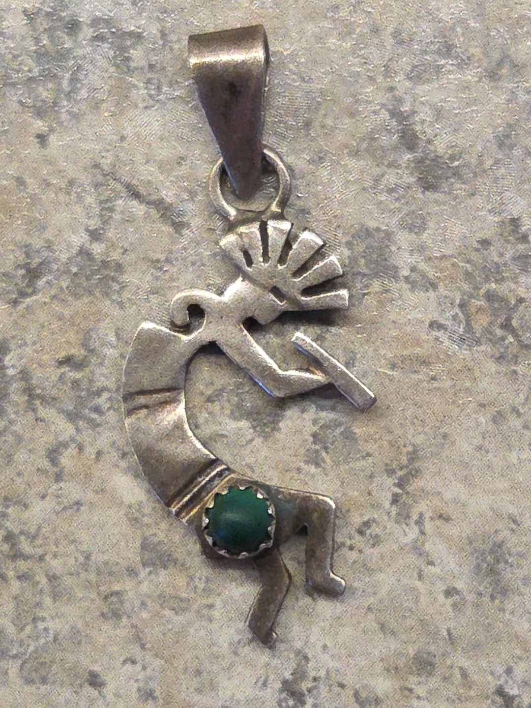 Sterling Kokopelli Turquoise Pendant 1.5"