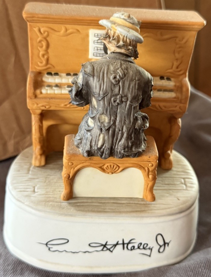 Emmett Kelly Jr. Ceramic Clown Figurine at Piano, Signed, Painted