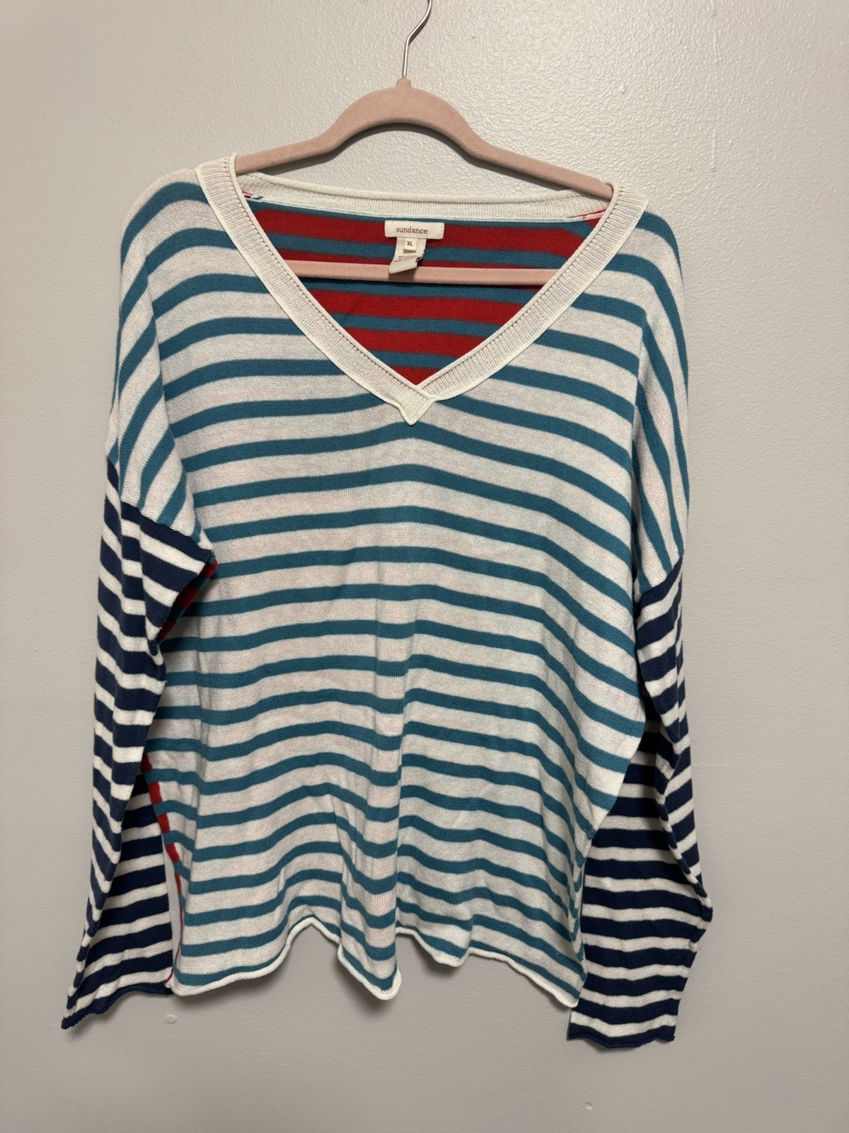 Women’s Sundance Color Block Striped V-neck sweater Size XL