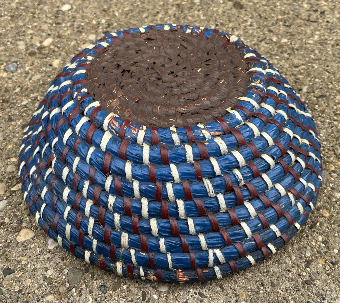 Antique Patriotic Painted Rye Reed Basket Circa 1920 Original Paint Folk Art