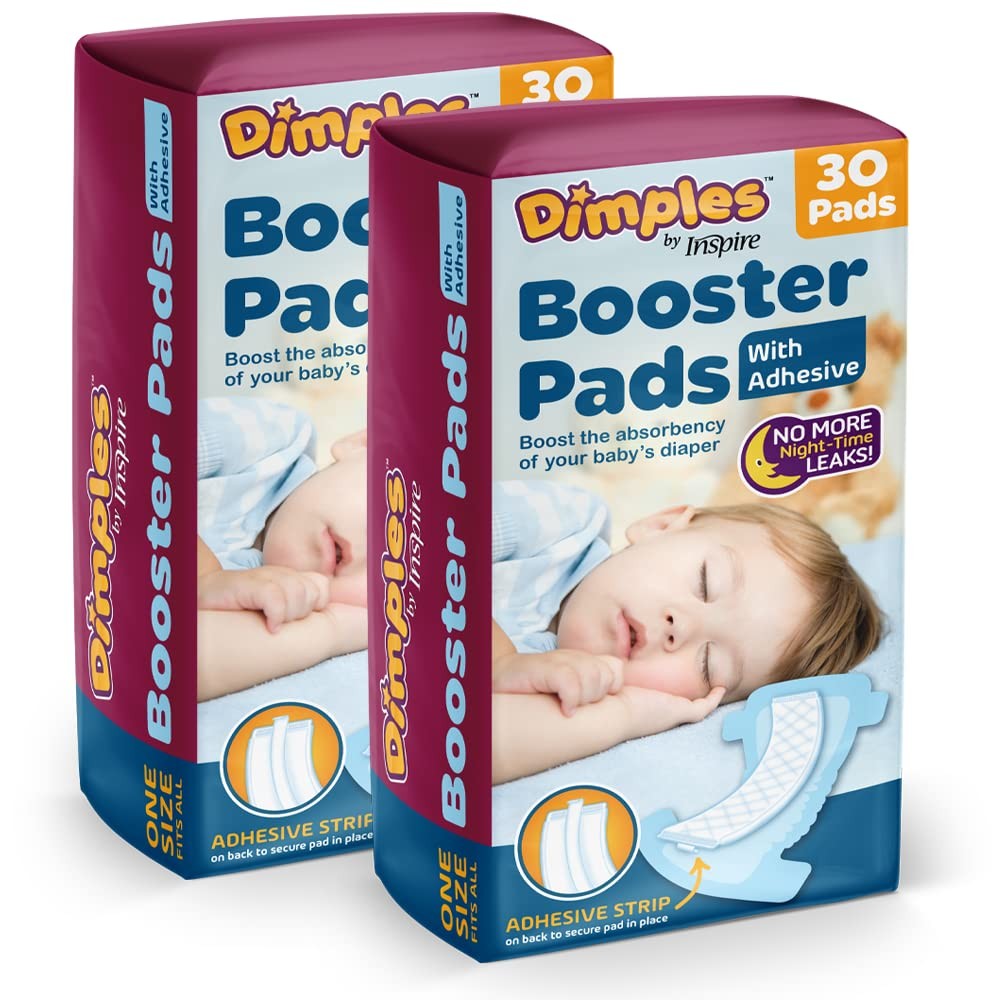 Dimples Booster Pads, Baby Diaper Doubler with 30 Count (Pack of 2), White 