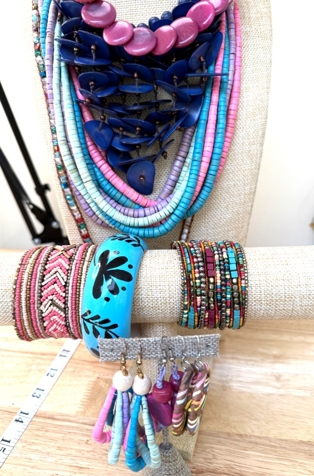 Bohemian Jewelry Lot With Necklaces Bracelets & Earrings - Multicolor Beads Wood