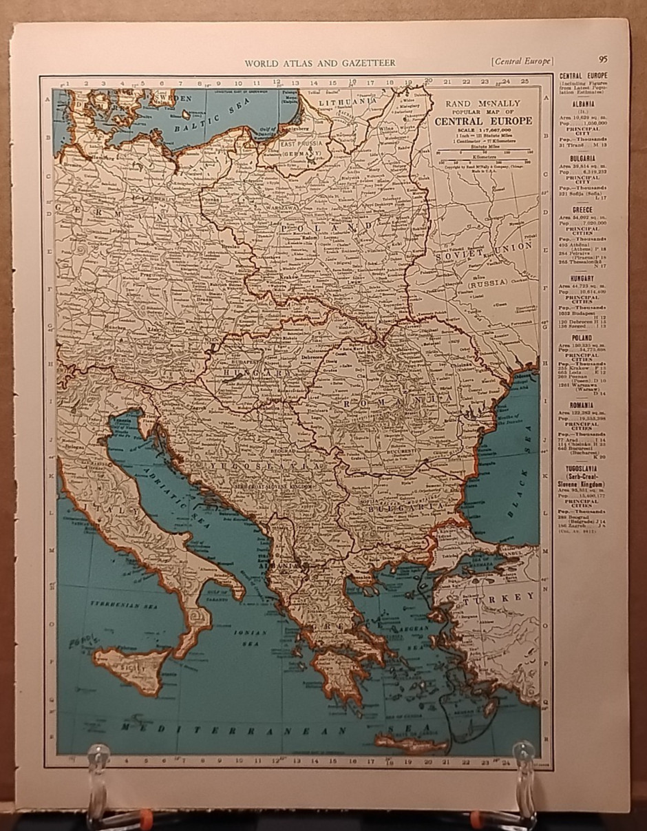 1940 Vintage CENTRAL EUROPE Map Antique from Collier's World Atlas & Gazetteer