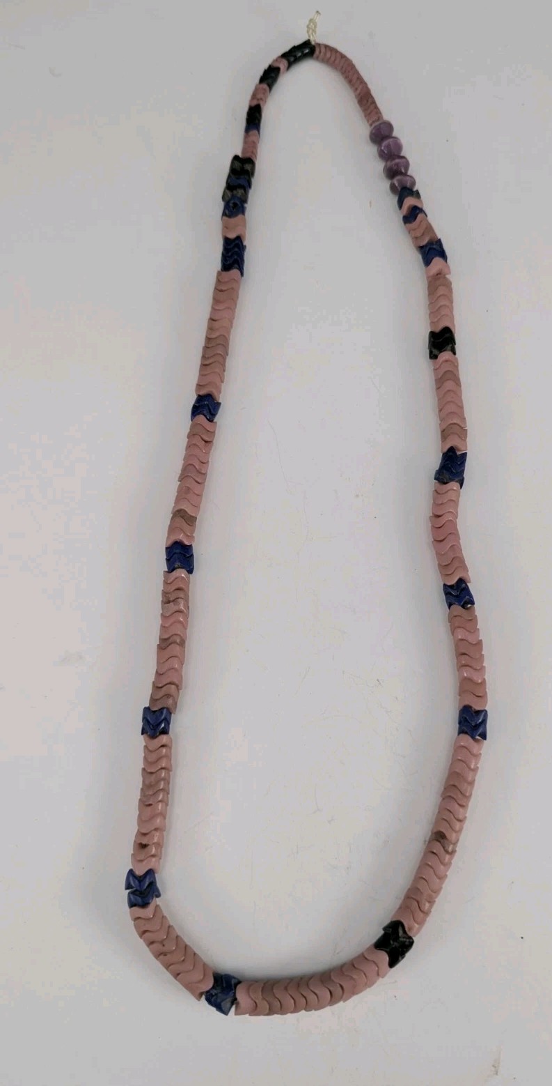 Antique Pink 🩷 - African Trade Bead Necklace - Interlocking Snake, 9 mm , 28" 