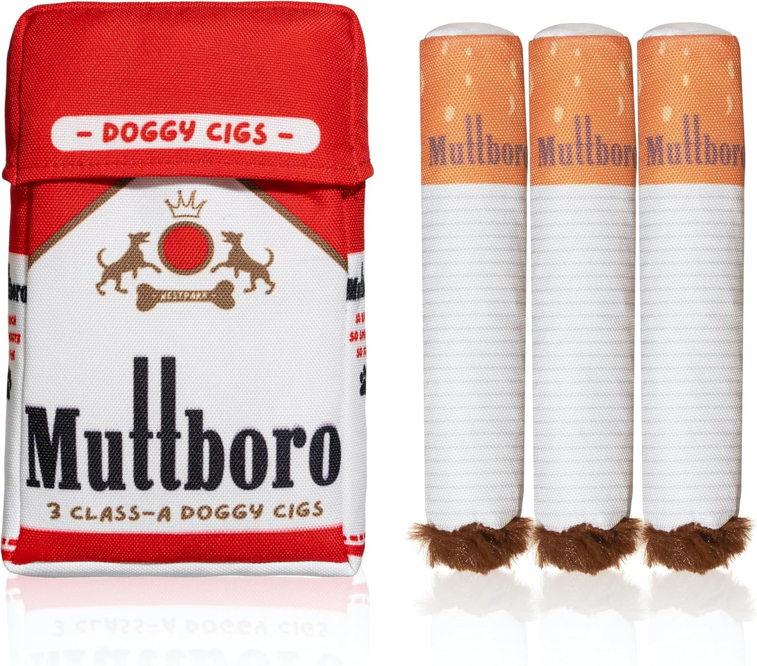 Nestpark Muttboro Doggy Cigs Funny Dog Toys - Parody Plush Squeaky Crinkle Inter