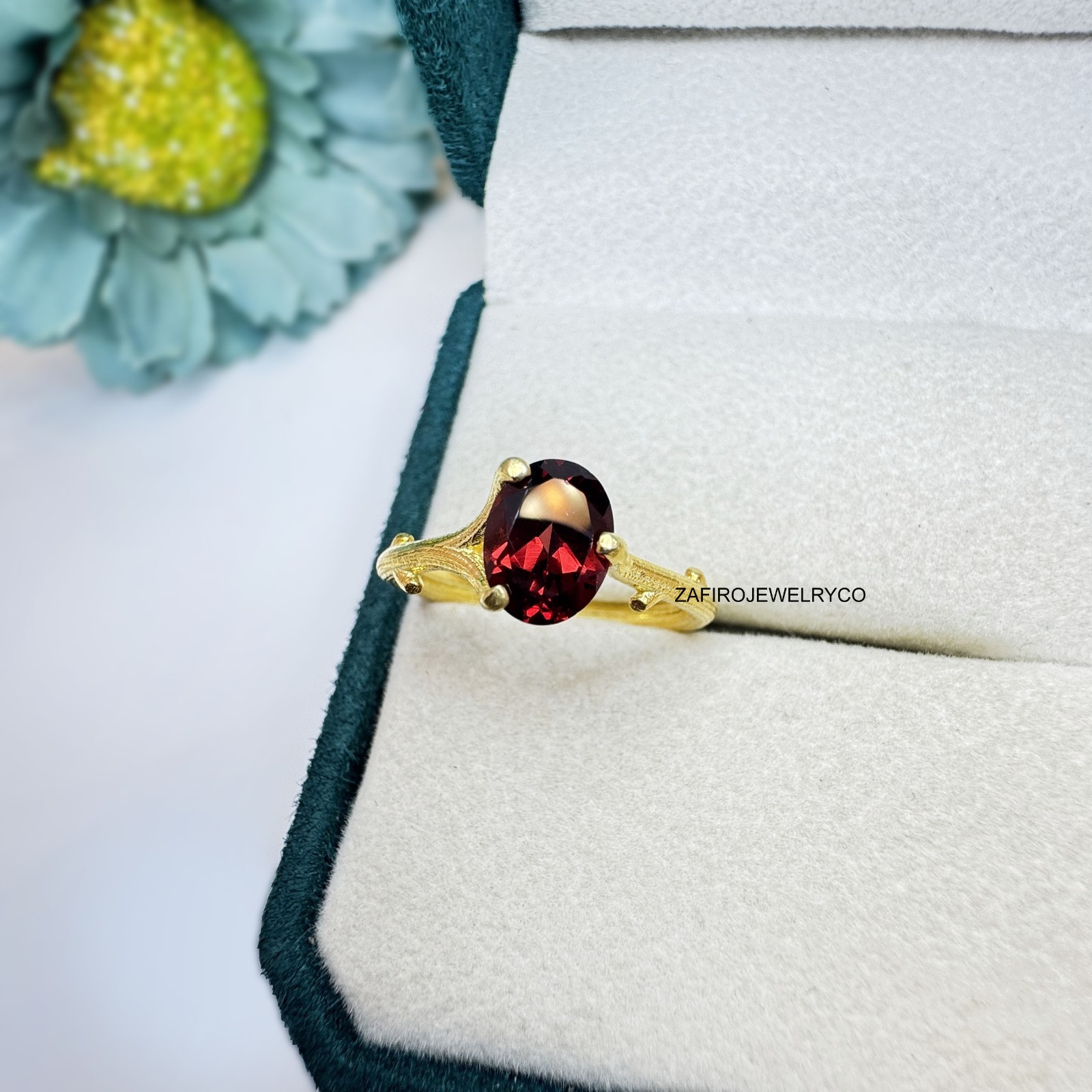 Natural Garnet Ring, January Birthstone, Solitaire Ring, Anniversary Gift Ring