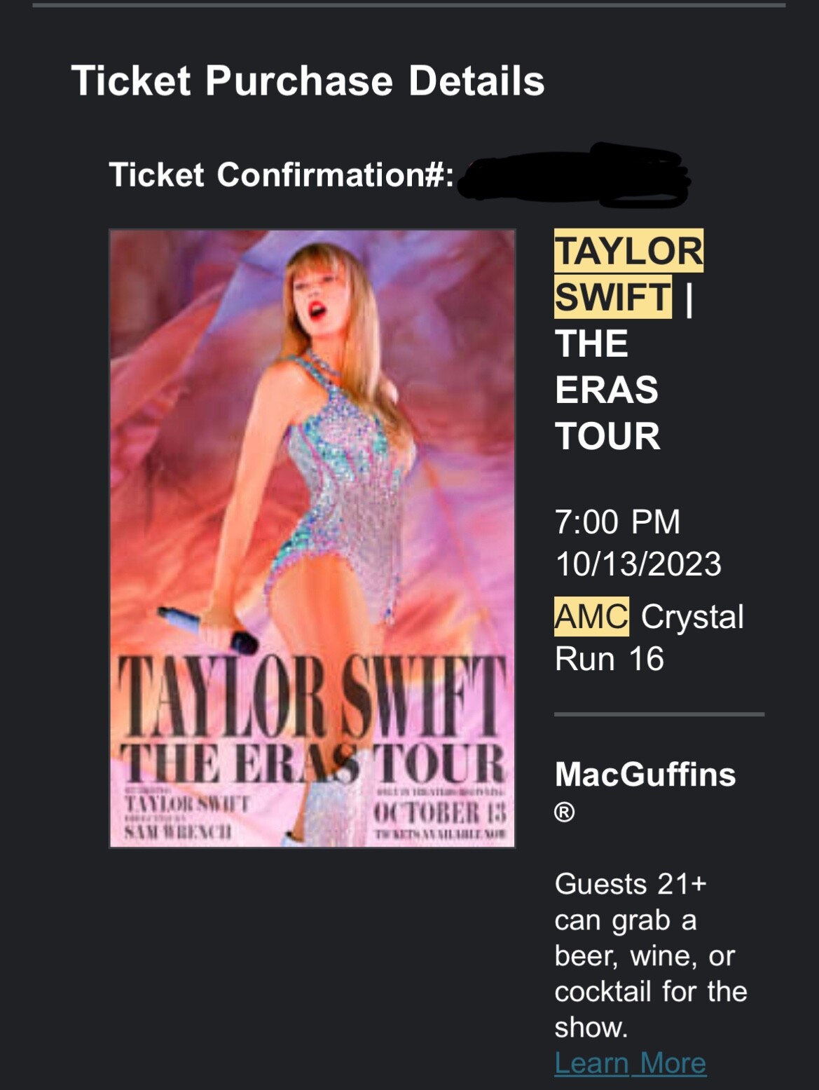 2 eras tour movie tickets Middletown New York AMC two tickets for $10 less