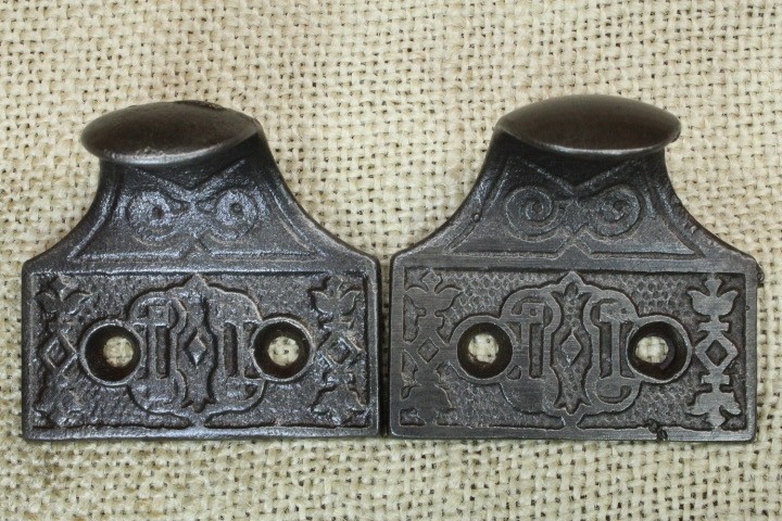 2 Old Window Sash Lifts Restored Cast Iron Victorian Ornate Monogram Eastlake