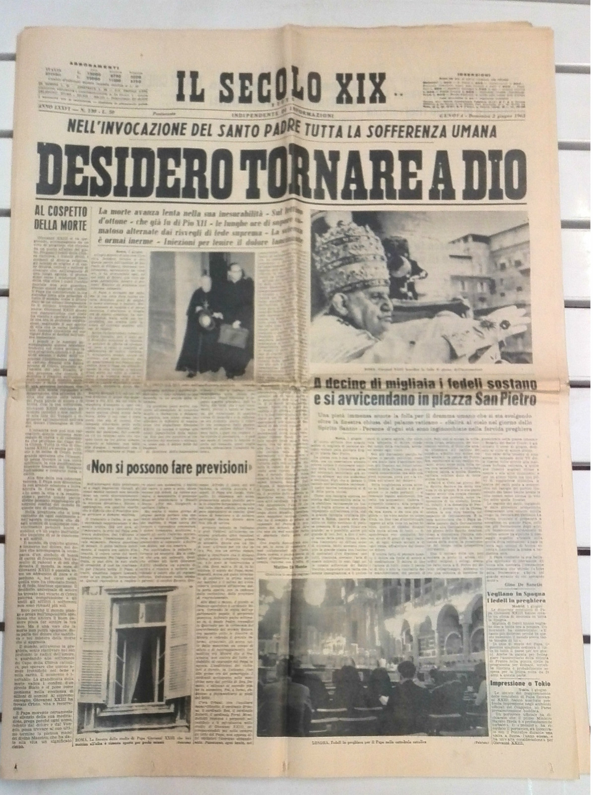 POPE JOHN XXIII IN AGONY WISHES TO RETURN TO GOD 02/JUNE/1963 R@RO