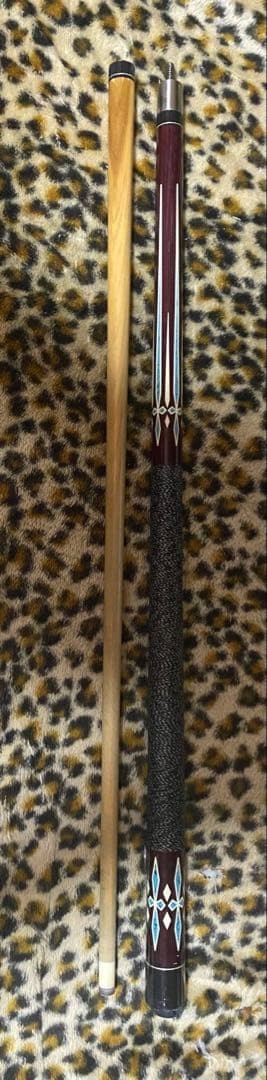Wooden Billiard Cue with Decorative Pattern, Brown & Black, Standard Length rr2