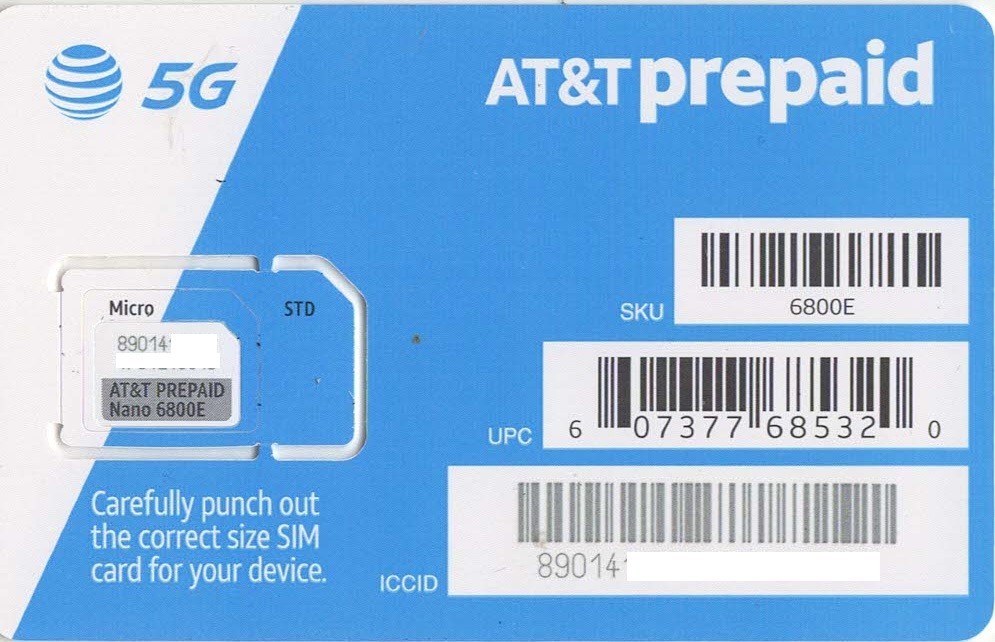 AT&T Prepaid 5G SIM card  "3 IN 1". Bonus feature: perfect compatibility tester.