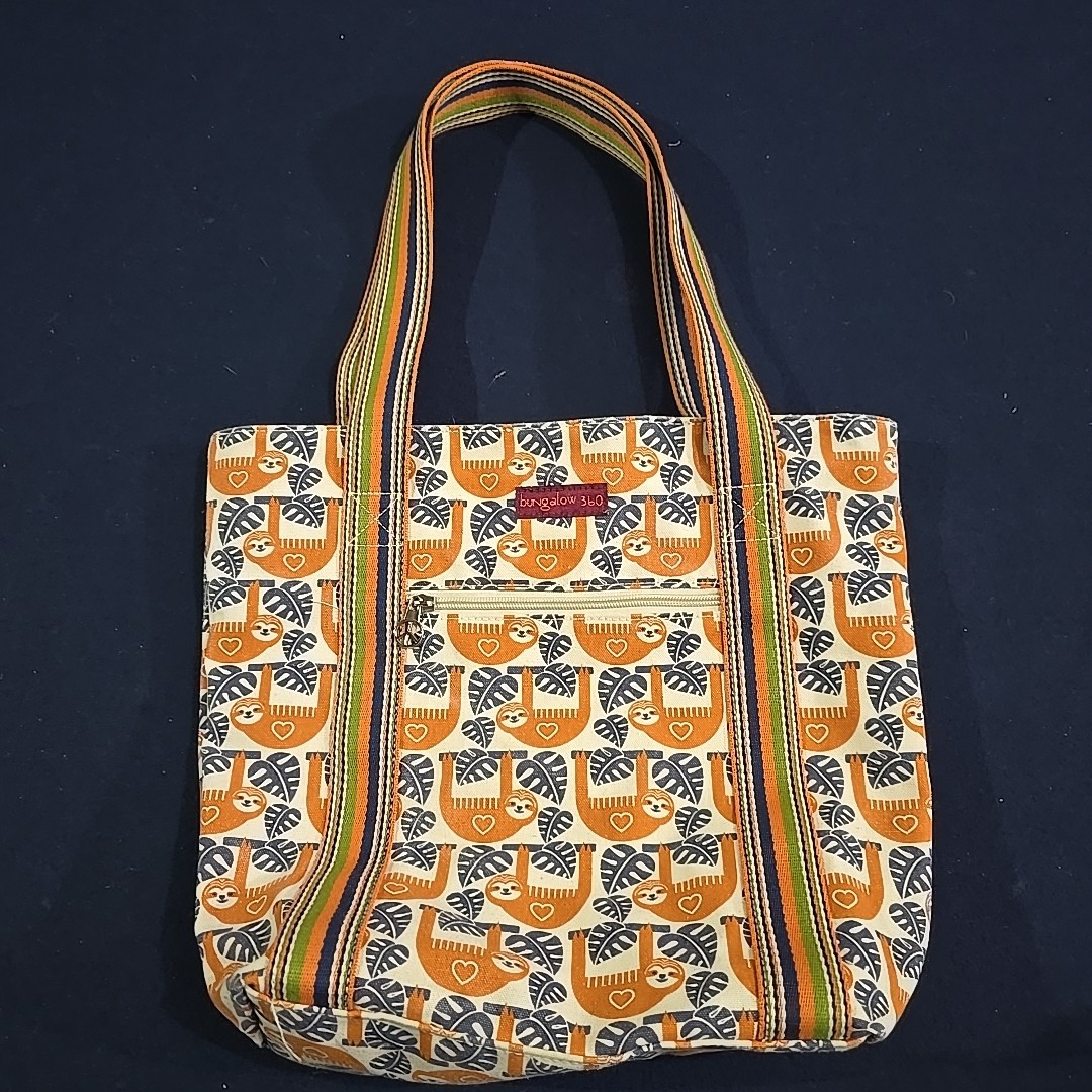 Bungalow 360 Sloth Leaf Print Canvas Tote Shoulder Bag Large Zip Pockets Diaper 
