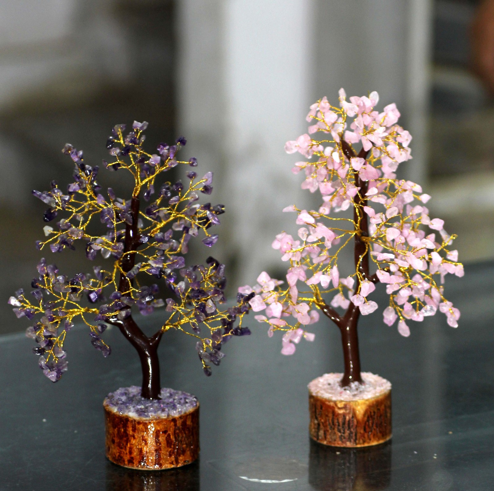 300+ Rose Quartz, Amethyst Golden Branches Decor Tree Bonsai Money Healing JW