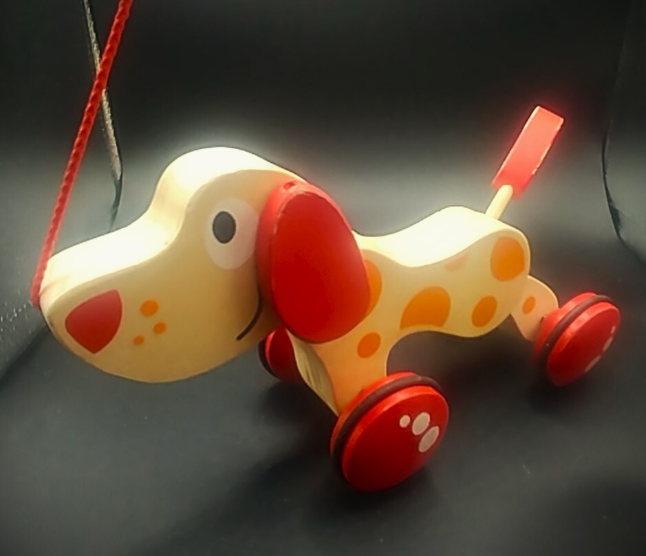 Hape Walk A Long Pepe Puppy Wooden Push Pull Toy, Ages 1 and Up, Red and Orange