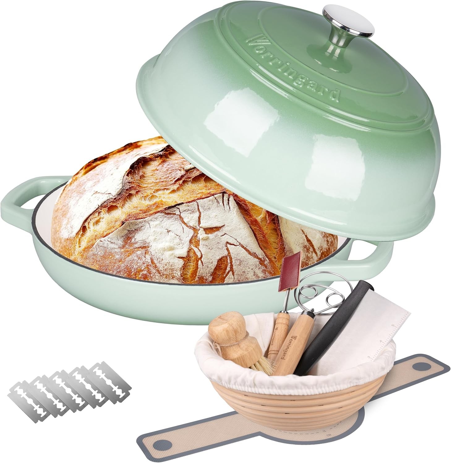 Enameled cast iron Dutch oven with lid, bread oven, 6 quarts, green