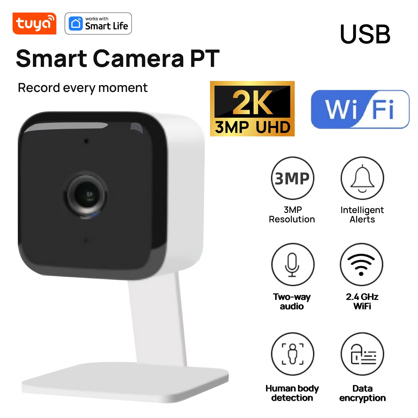 Tuya Smart 2K UHD Home Security Camera,2.4G Indoor Surveillance Cameras for Pet 