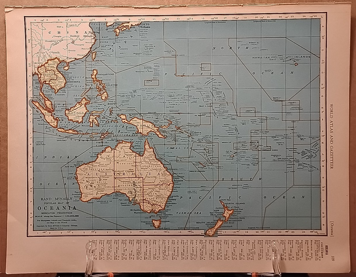1940 Vintage OCEANIA Map Antique Old from Collier's World Atlas & Gazetteer