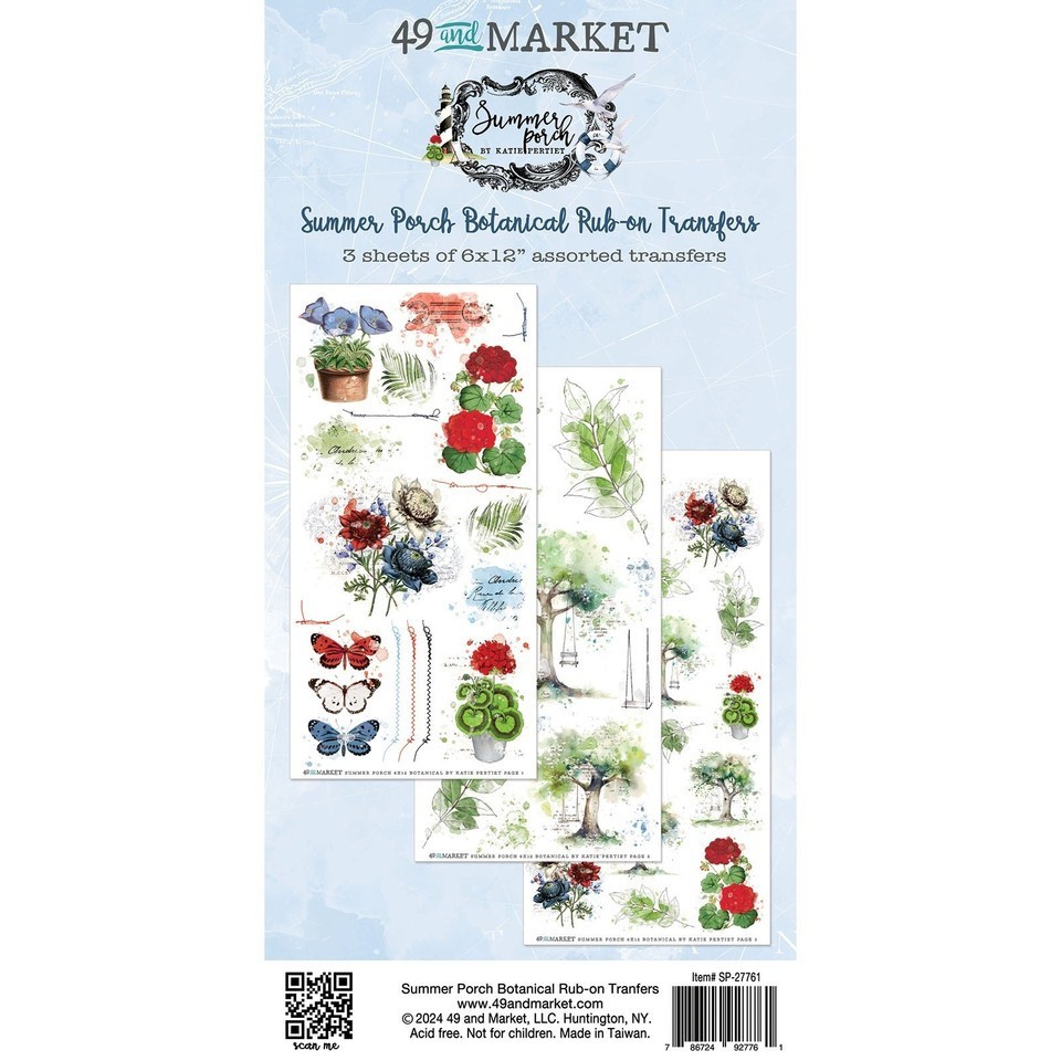 49 AND MARKET - 2 PKS OF 3 SHEETS  EACH -SUMMER PORCH - RUB  ON TRANSFERS
