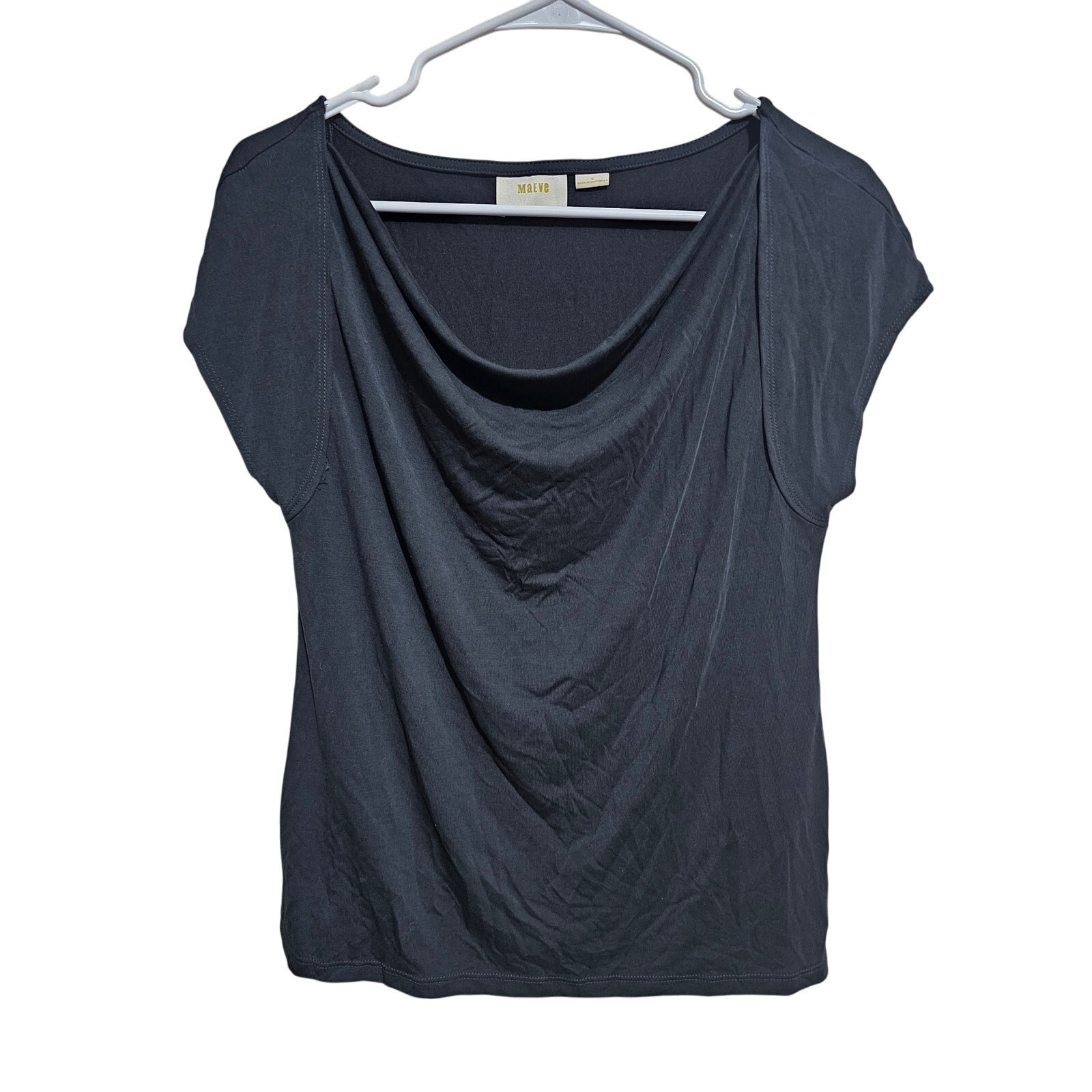 Maeve Cowl Neck Top Womens Size Small Black Blouse Short Sleeve Shirt Modal (965