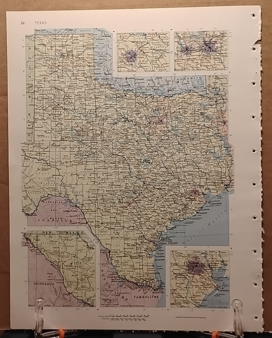 1966 Vintage TEXAS Authentic Old MCM Atlas Map - Rand McNally World Atlas