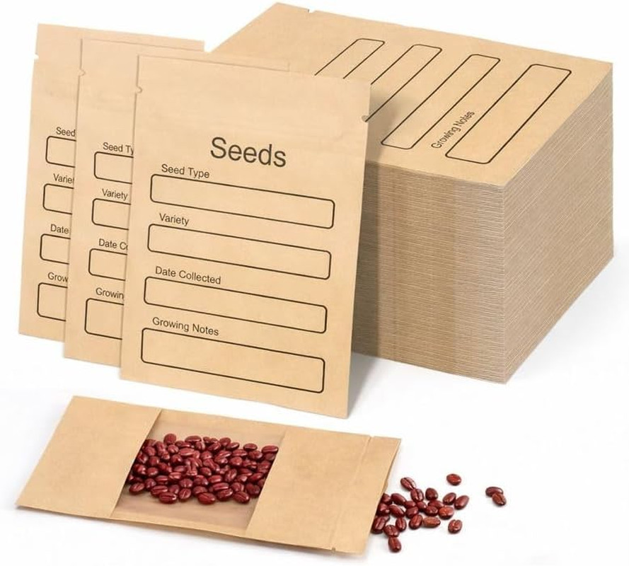 100 Pack Resealable Seed Packets with Clear Window, 4.72 X 3.15 Inch Kraft Paper
