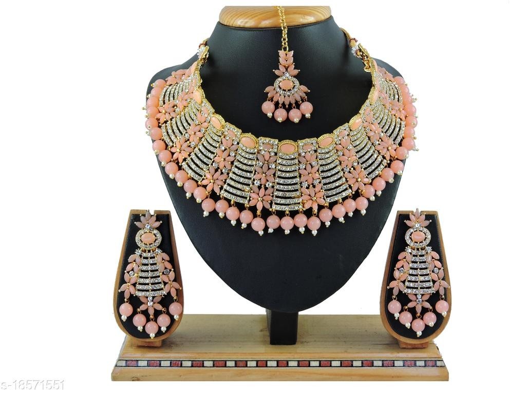 Indian Gold Finish Peach Kundan Choker Necklace Wedding Party Jewelry Set A66