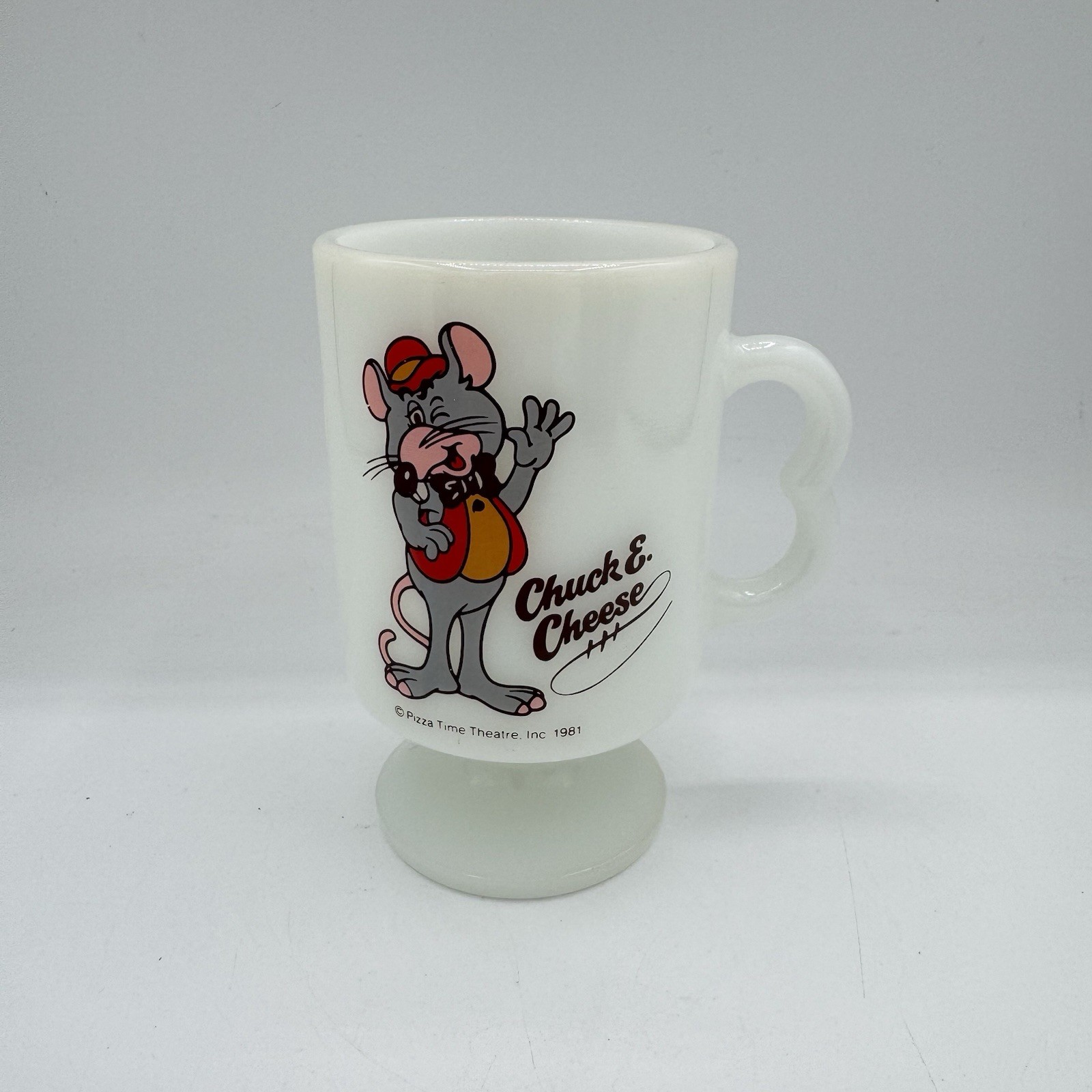 Chuck E Cheese Milk Glass Mug With Pedestal 1981 Pizza Time Theater  Last One