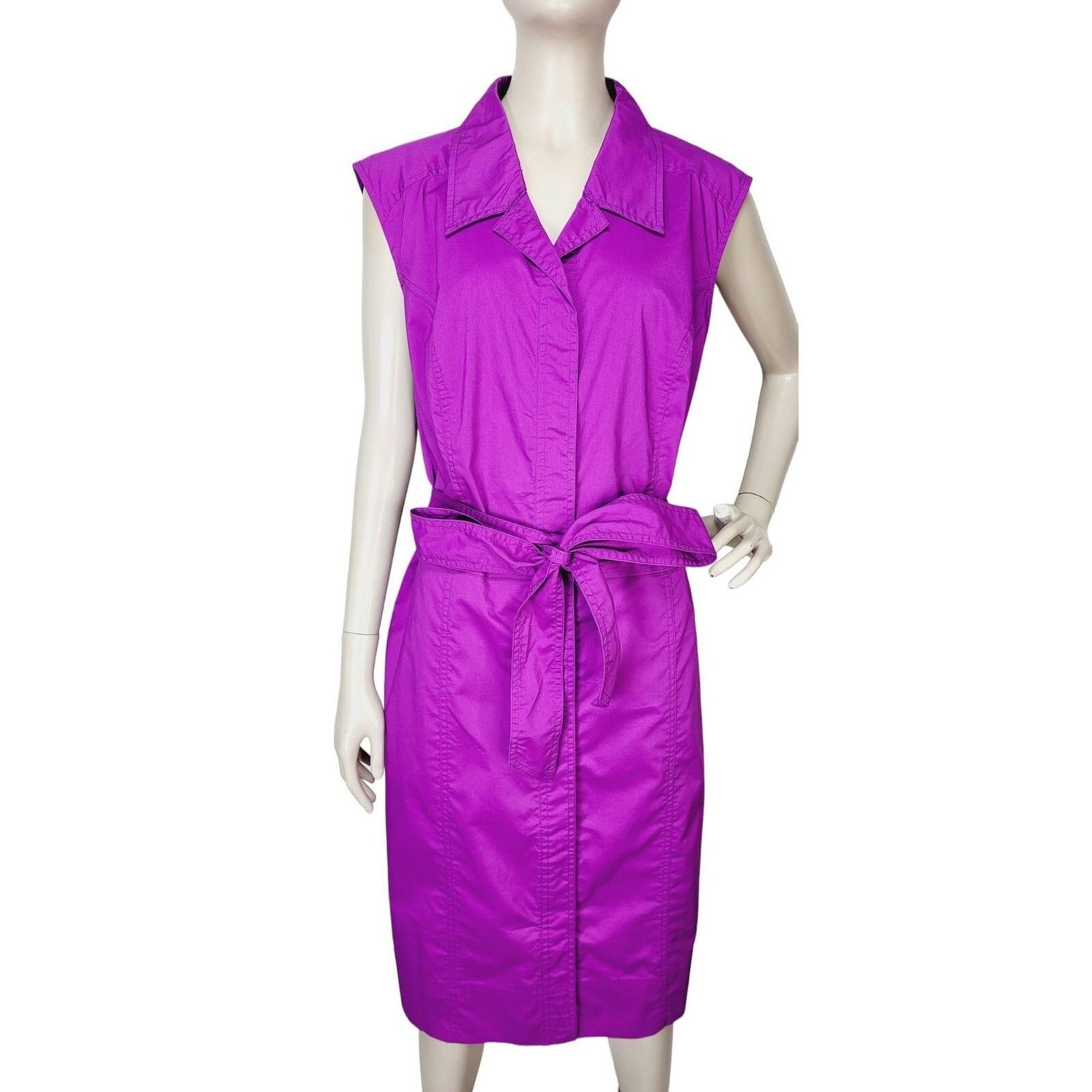Vintage 90s Purple Sleeveless Button-Down Belted Stretch Shirt Dress Size 24W