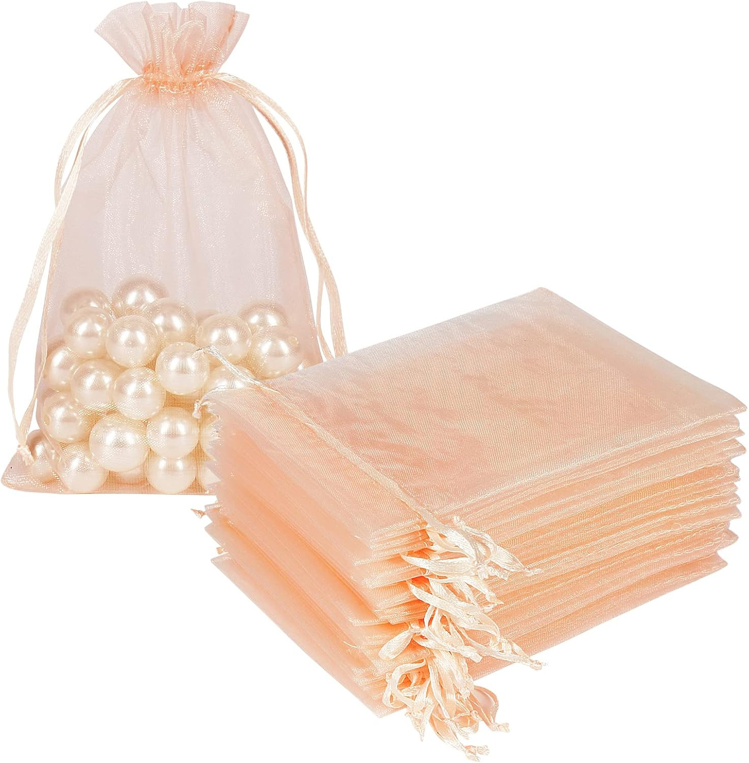 100pcs Blush Peach Organza Bags, 4 x 6 inch Mesh Jewelry Drawstring Bag Small Gi