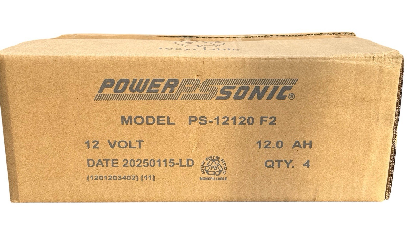 Box Of 4 Power Sonic Rechargeable Lead- Acid Battery 12 V 12.0 PS-12120 F2 New