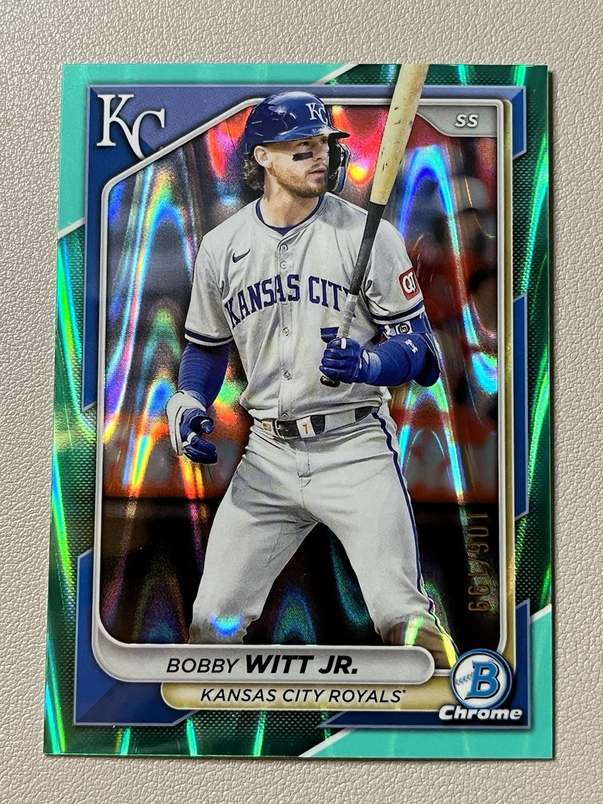 Bobby Witt Jr. 2024 Bowman Chrome Aqua Raywave Refractor Royals /199 SP