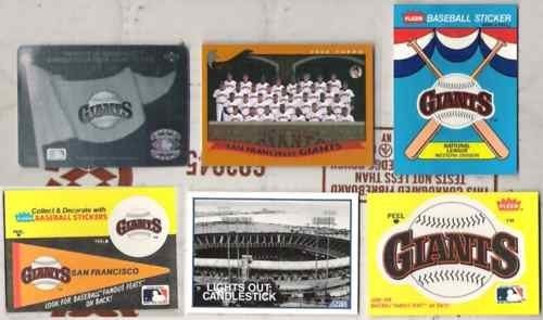 GIANTS (6) Lot w/ 2001 Team, Lights Out Stick, Stickers, Holo Logo - San Fran