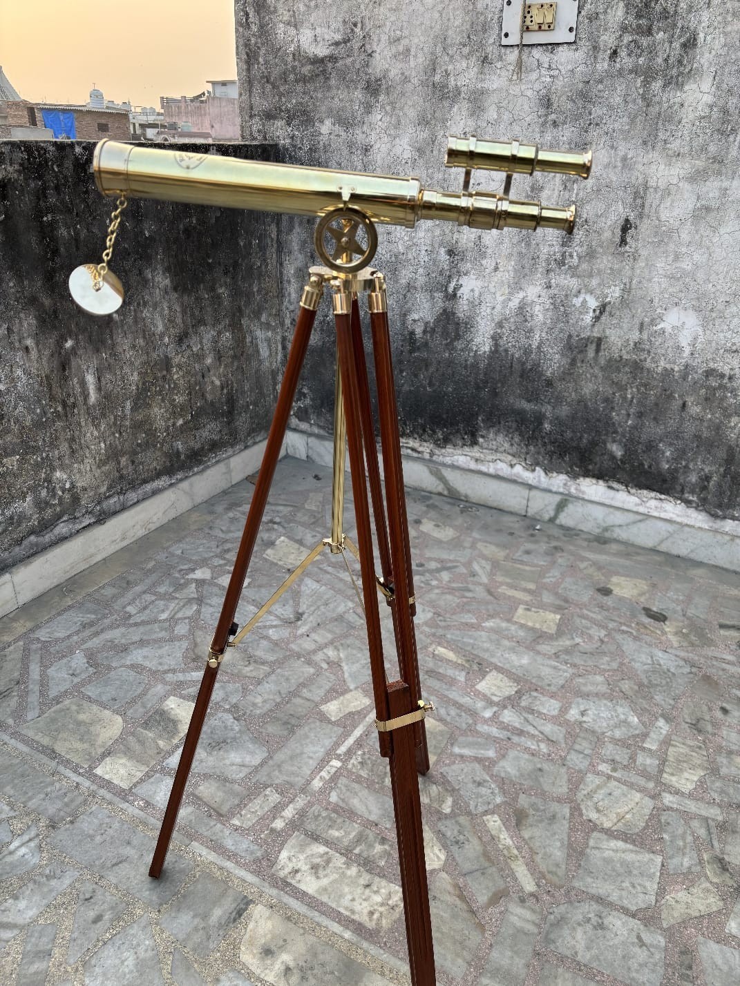 Antique Brass 18" Telescope Made Brass With Nautical Wood Tripod Stand 46 Inch