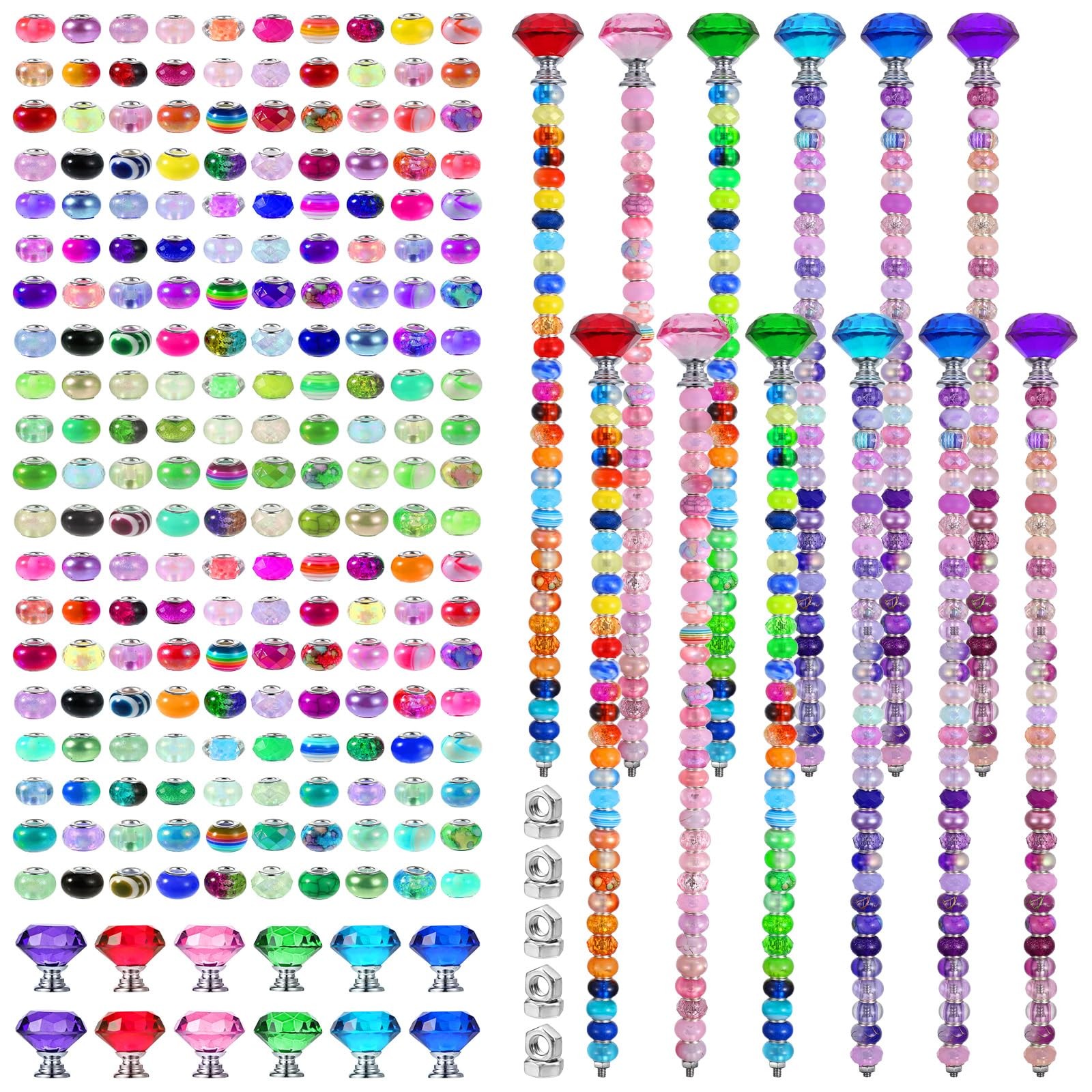 236 Pcs Beaded Garden Stakes DIY Kit Colorful Stainless Steel Fairy Wand Gard...