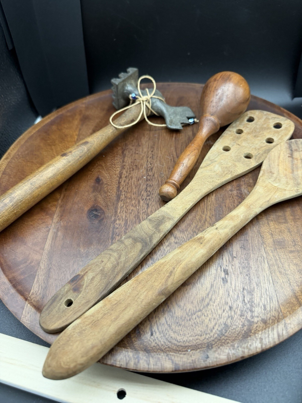 Primitive Meat Tenderizer Hardwood Egg Darner 2 Handmade Wooden Spoons