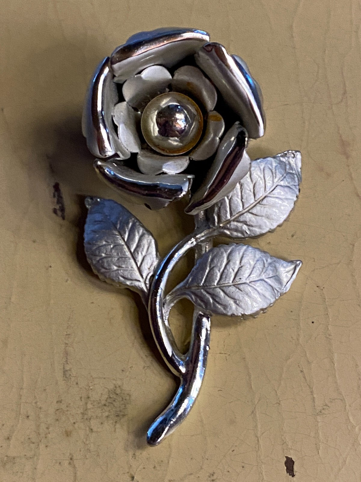 Vintage Silver tone Rose Pin Brooch 2"