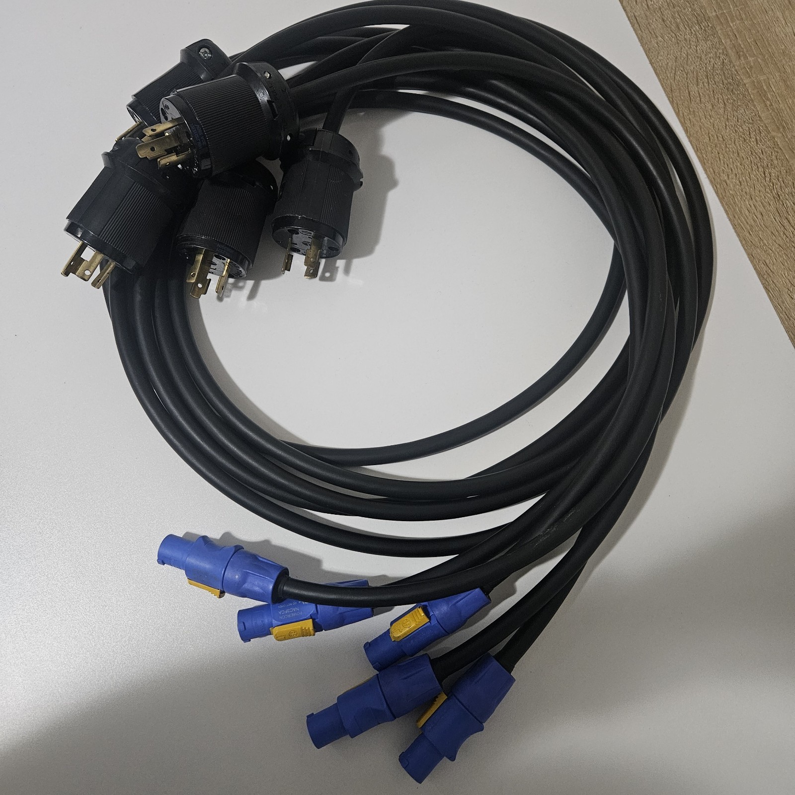 lot of 5 Adapter L6-20 Male twist-lok to PowerCon Blue Female Neutrik 3ft.