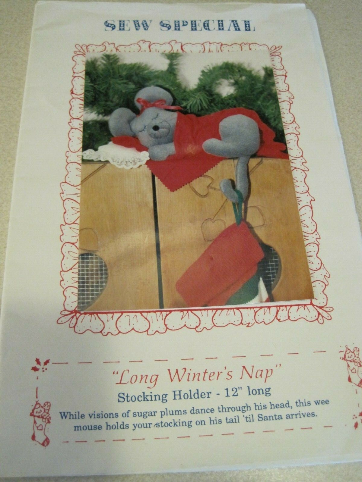 LONG WINTER'S NAP Vintage Pattern Stocking Holder 12" Sew Special UNCUT U.S.A.