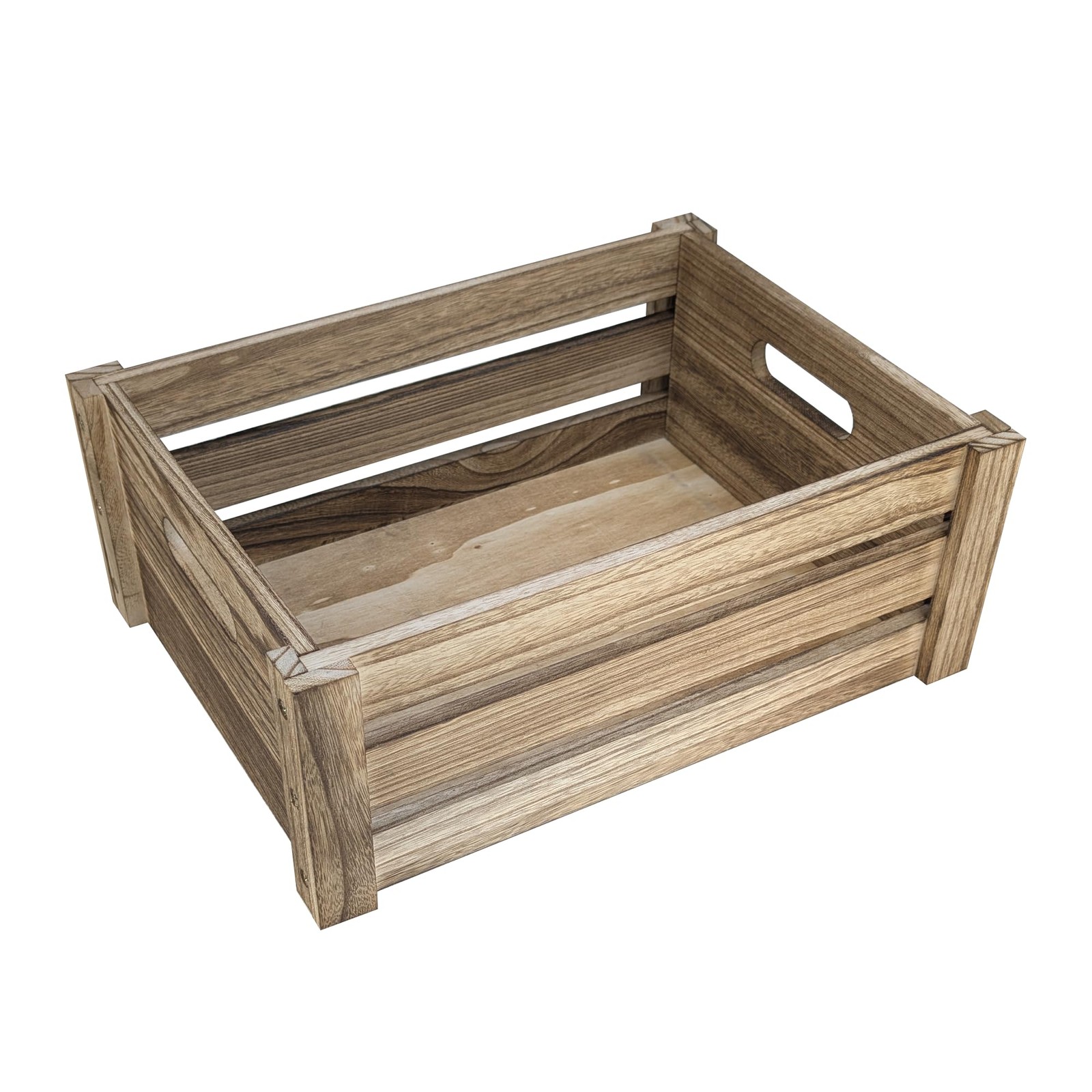 Rustic Vintage Finished Wooden Crate with Handles - Nesting Storage, Display,...