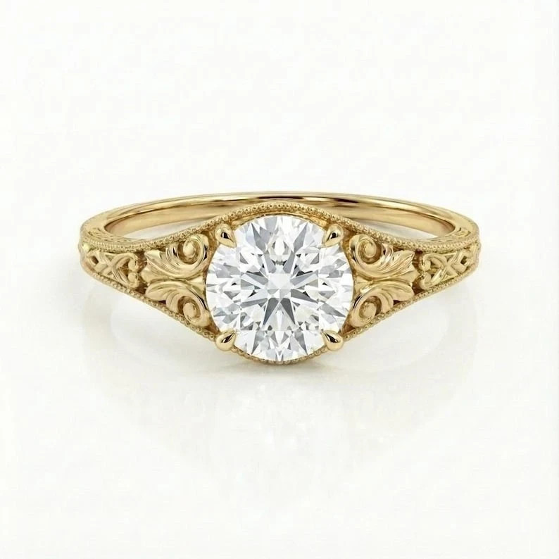 2Ct Round Cut Lab Created Diamond Women's Day Gift Ring 14K Yellow Gold Finish