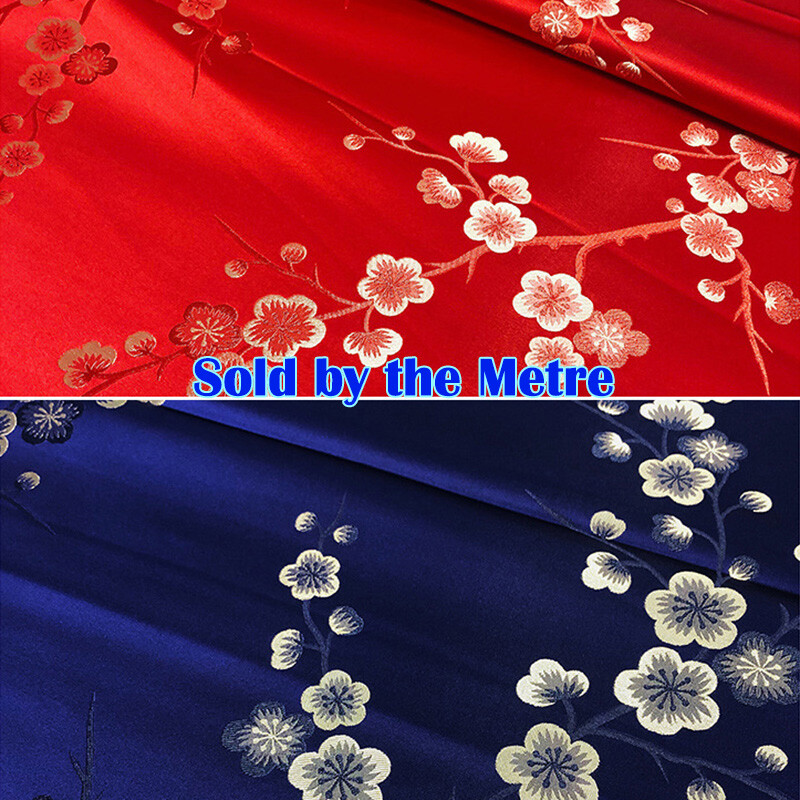 Chinese Shiny Brocade Fabric Cloths Embroidery Flower Plum Blossom Qipao DIY