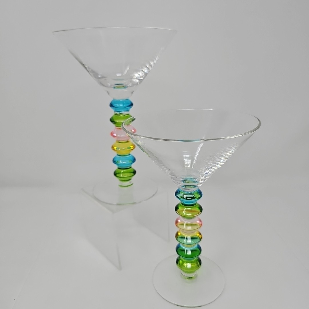 Martini Wine Glass Bubble Stem Multiple Colored Set Of 2 Colorful 