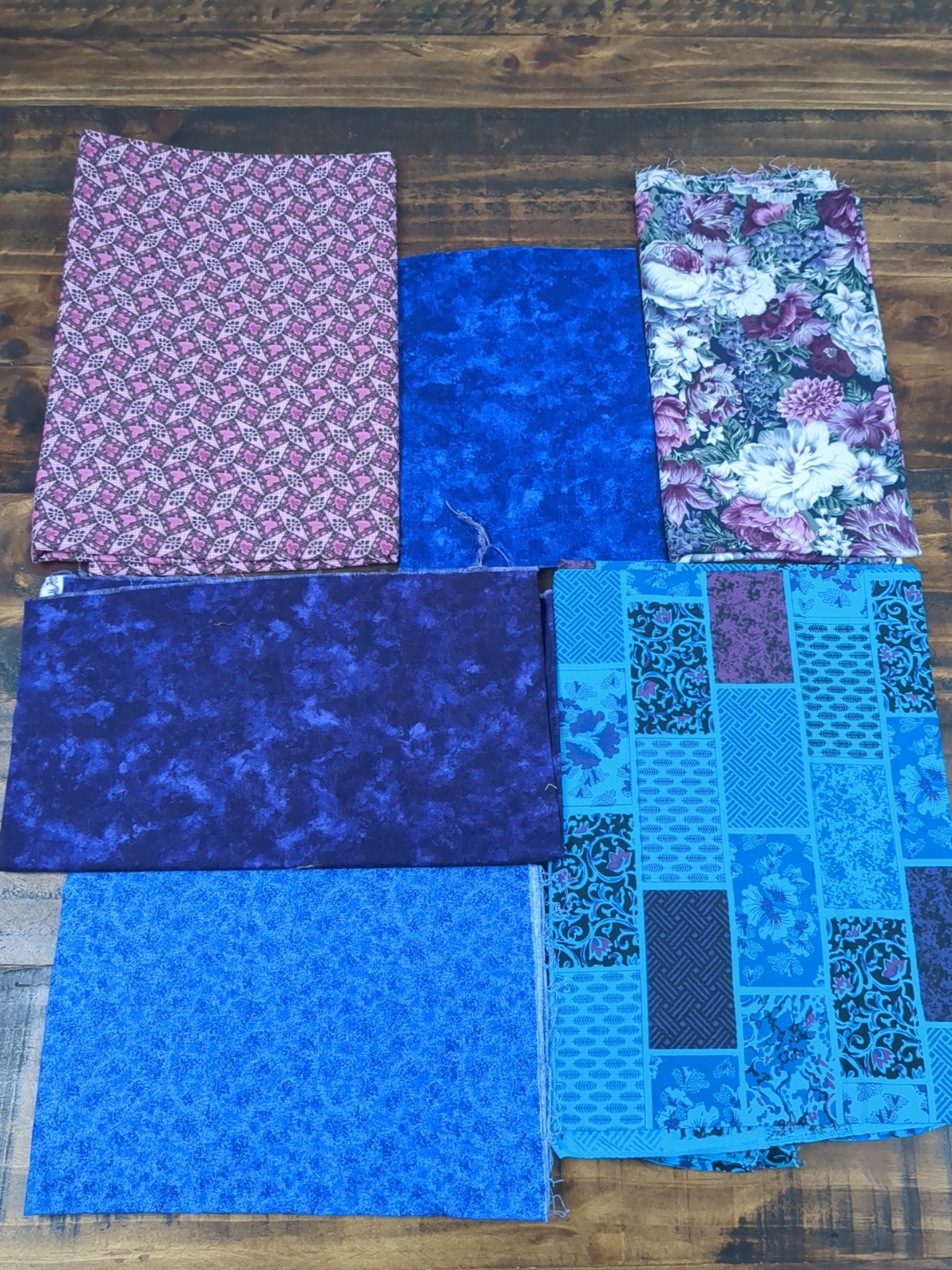 Lot of Fabric, blues and purples, floral, abstract, 15oz