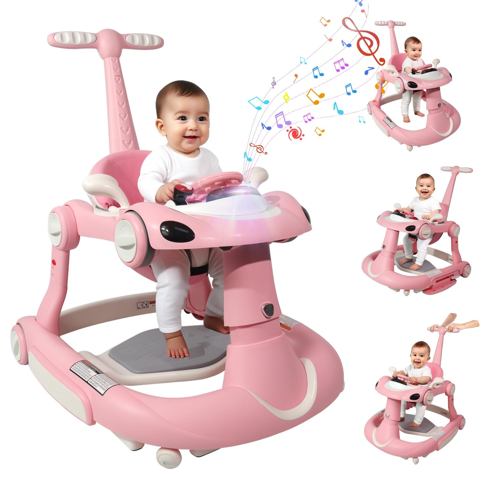 Portable Foldable Baby Walker 4-in-1 Infant Toddler Boys Girls 6-18 Month Wheels