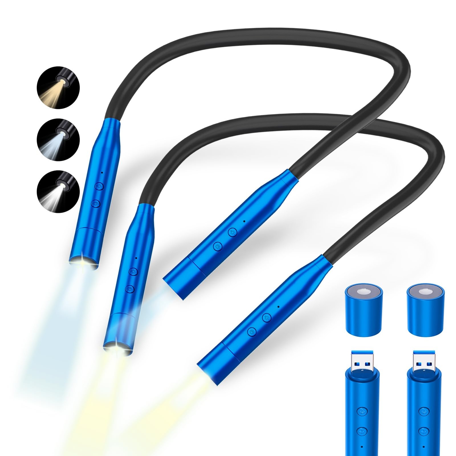 fansitc 2 Pcs LED Neck Reading Lights, Book 7.47 x 10 x 1.1 inches, Blue 