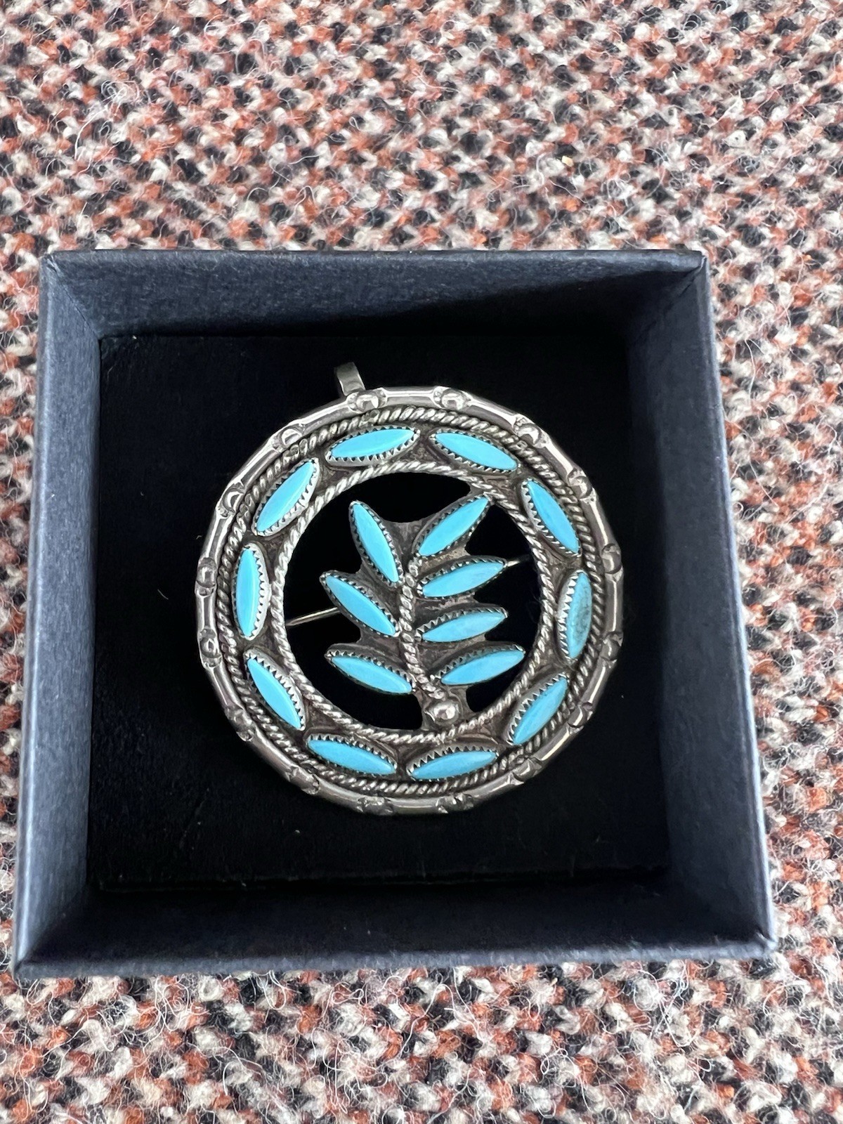 Zuni Native American Sterling Silver Turquoise Leaf Brooch and Pendant. 